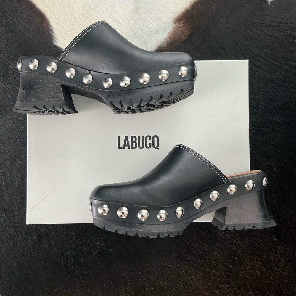 Labucq Black Studded Mules with Chunky Platform 38